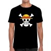 T-shirt One Piece Logo Drapeau Jolly Roger Chapeau de Paille, Noir , Medium