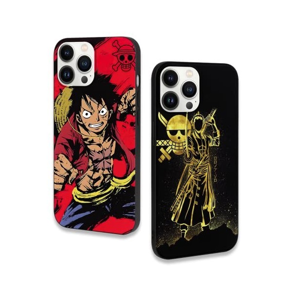 2 Pièces Coque pour iPhone 13/iPhone 14 6.1 avec Anime Luffy Gear 5 Nika Zoro Manga Couleur 3D Imprimé Motiv Transparent Ca