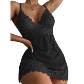 Yutdeng Ensemble de Lingerie Femme Babydoll en Dentelle Lingerie Sexy Tenue Nuisette Col V Pyjama avec String Robe de Nuit Tr