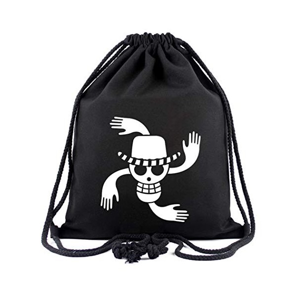 WANHONGYUE One Piece Roronoa Zoro Anime Sac à Cordon Toile Sac de Sport Sac de Gym Sac à Dos Cinch Bag Noir 15