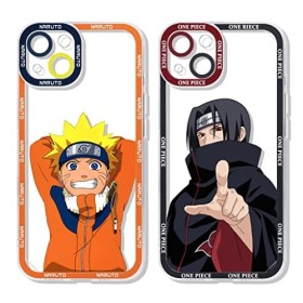 2 Pièces Coque pour iPhone 13/iPhone 14 6.1 avec Anime Sasuke Itachi Manga Couleur 3D Imprimé Motiv Transparent Case Antich