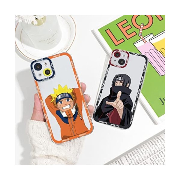 2 Pièces Coque pour iPhone 13/iPhone 14 6.1 avec Anime Sasuke Itachi Manga Couleur 3D Imprimé Motiv Transparent Case Antich