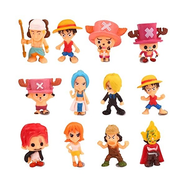 LGQHCE One Piece Gâteau Topper, 12PCS One Piece Mini Figurines Décoration Gâteau Topper Cartoon Mini Figurine Set, Action Fig