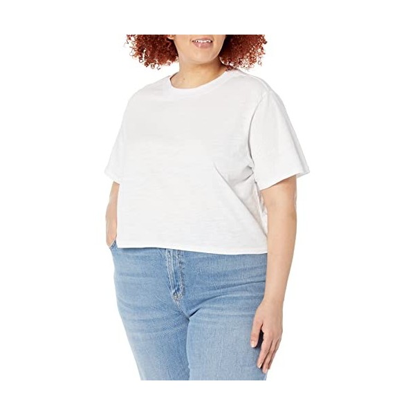 The Drop Sydney Camiseta de manga corta con cuello redondo y bajo corto pour Femme, Jaune pastel., 5XL Grande taille