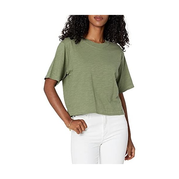 The Drop Sydney Camiseta de manga corta con cuello redondo y bajo corto pour Femme, Jaune pastel., 5XL Grande taille