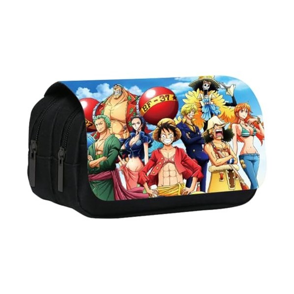 One Piece Sac à Crayons CBOSNF One Piece Trousse à Crayons, Double Zipper Trousse Crayons, Anime Étui à Crayons, Grande Capac