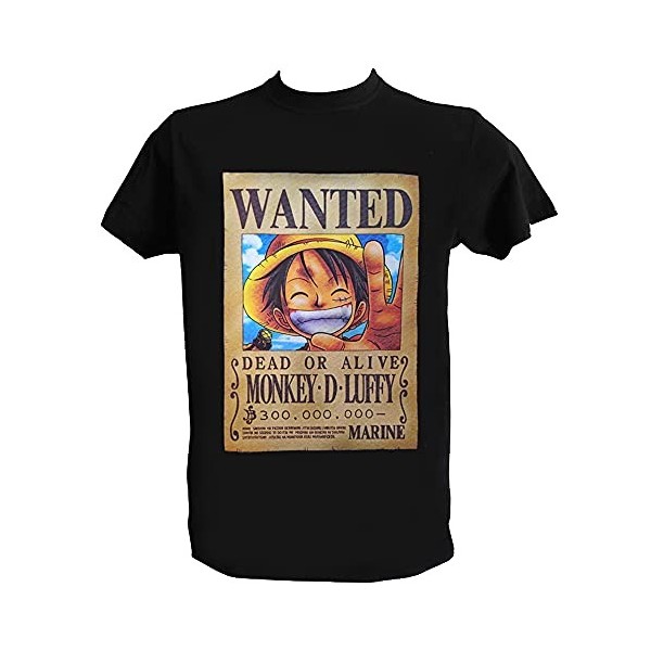 T Shirt One Piece Luffy Homme Enfant Anime Manga Annee 90 Tee Shirt One Piece Wanted, Enfant 9-11 Ans