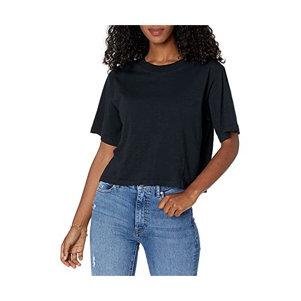 The Drop Sydney Camiseta de manga corta con cuello redondo y bajo corto pour Femme, Jaune pastel., 5XL Grande taille