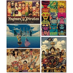 One Piece Affiche, One Piece Poster Anime Poster Grande 51,5 cm × 35,5 cm, One Piece Manga Poster, Vintage Papier Kraft - Enr