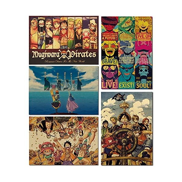 One Piece Affiche, One Piece Poster Anime Poster Grande 51,5 cm × 35,5 cm, One Piece Manga Poster, Vintage Papier Kraft - Enr