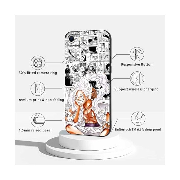2 Pièces Coque pour iPhone 7/iPhone 8/iPhoneSE 2022/2020 4.7, Animé One Piece Luffy Gear 5 Nika Zoro Sun God avec Protectio