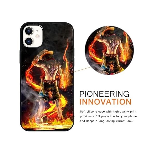 PBNDJVG 2 Pièces Coque pour Apple iPhone 15 Pro Max 6.7 Pouce, Anime One Piece Ace Manga Dessin Animé Motif Étui Protection H