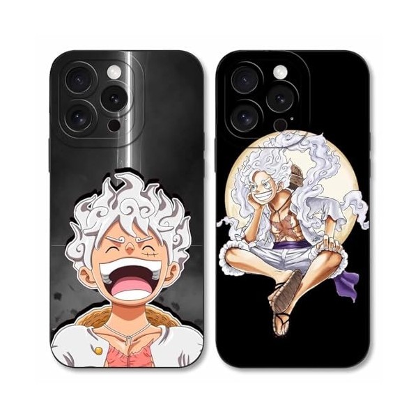 2 Pièces Coque pour Apple iPhone 15 PRO MAX 6.7, Animé One Piece Luffy Gear 5 Nika Zoro Sun God avec Protection Caméra Etui