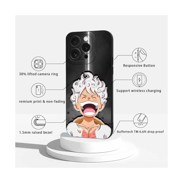 2 Pièces Coque pour Apple iPhone 15 PRO MAX 6.7, Animé One Piece Luffy Gear 5 Nika Zoro Sun God avec Protection Caméra Etui