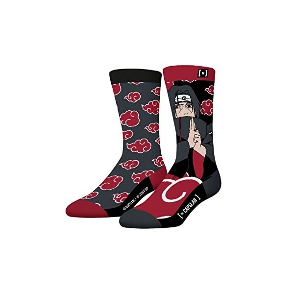 Chaussette Homme Naruto Shippuden Coton, 1 Paire de Chaussettes Fantaisie Homme Itachi, Haute et Douce, Noir, Rouge, Gris, Ta