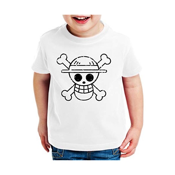 Logo Bruch Zoro One Manga T-Shirt Luffy pour Enfants Anime Piece, Kinder T-Shirt Größe:98-104 3-4 Ans , Kinder Farben:Noir