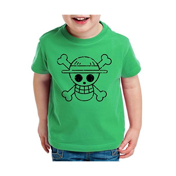 Logo Bruch Zoro One Manga T-Shirt Luffy pour Enfants Anime Piece, Kinder T-Shirt Größe:98-104 3-4 Ans , Kinder Farben:Noir