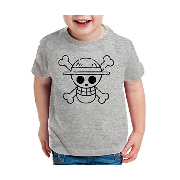 Logo Bruch Zoro One Manga T-Shirt Luffy pour Enfants Anime Piece, Kinder T-Shirt Größe:98-104 3-4 Ans , Kinder Farben:Noir
