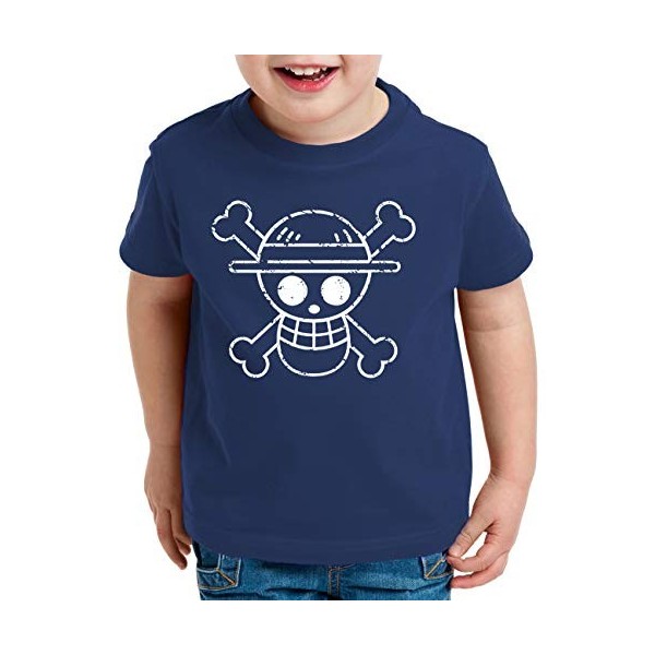 Logo Bruch Zoro One Manga T-Shirt Luffy pour Enfants Anime Piece, Kinder T-Shirt Größe:98-104 3-4 Ans , Kinder Farben:Noir