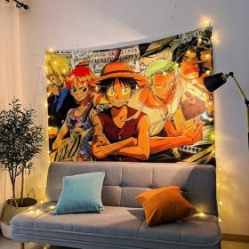 tshy One Piece Tapisserie Multicolore Anime Tenture Murale pour Fête Garçons Chambre Décoration Cadeau Danniversaire 95x73CM