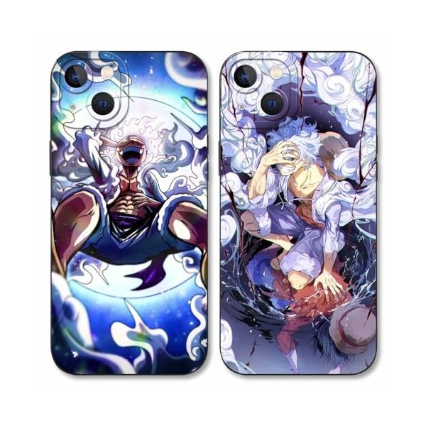 2 Pièces Coque pour Apple iPhone 13 mini 5.4, Animé One Piece Luffy Gear 5 Nika Zoro Sun God avec Protection Caméra Etui Ho