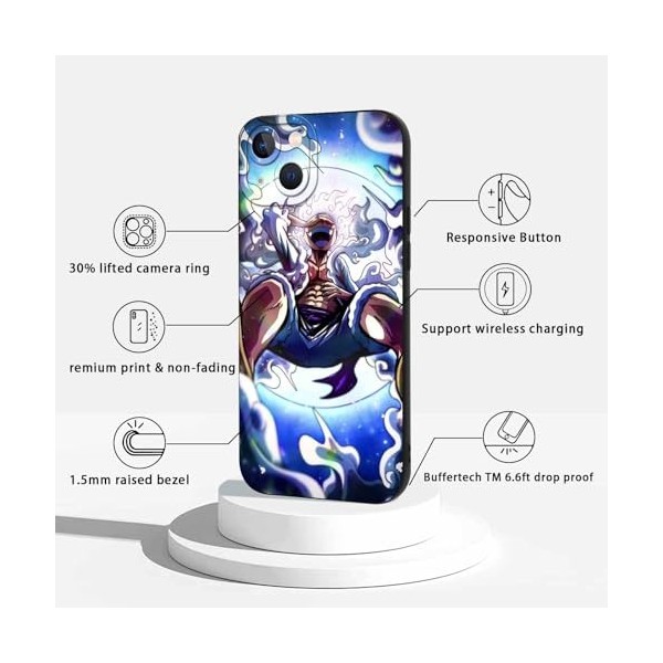 2 Pièces Coque pour Apple iPhone 13 mini 5.4, Animé One Piece Luffy Gear 5 Nika Zoro Sun God avec Protection Caméra Etui Ho