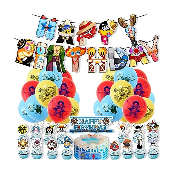 Exbrith Décoration danniversaire One Piece 35 pièces, One Piece Party Décoration, Ensemble de Fournitures de fête One Piece 