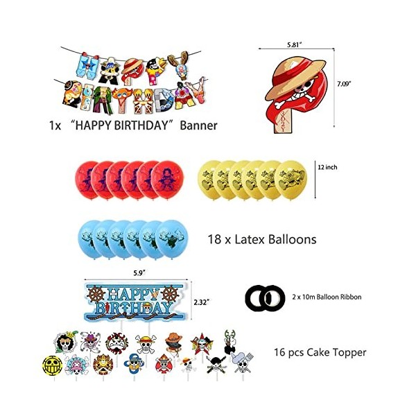 Exbrith Décoration danniversaire One Piece 35 pièces, One Piece Party Décoration, Ensemble de Fournitures de fête One Piece 