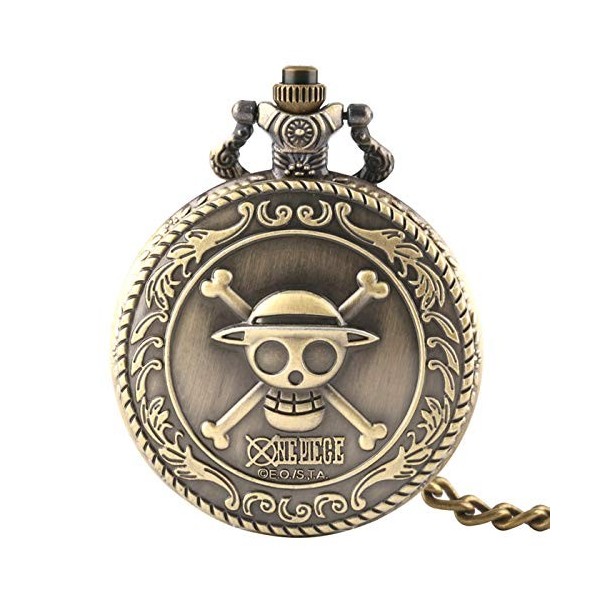 CokinkiDs Montre de Poche Homme, Full Hunter Mode One Piece Tête de Mort à Quartz Montre de Poche Chaîne, Cadeau Homme