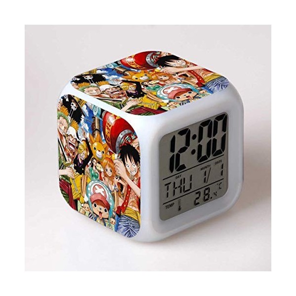 FDGFDG One Piece Luffy LED Réveil Enfants Mignon de Bande Dessinée Horloge de Table Numérique avec Variations Colorées Décora