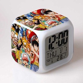FDGFDG One Piece Luffy LED Réveil Enfants Mignon de Bande Dessinée Horloge de Table Numérique avec Variations Colorées Décora