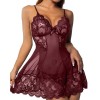Yutdeng Lingerie Sexy Femme Tenue en Dentelle Ouverte Erotique Nuisette sous Vêtements Deep V Babydoll Sensuelle Ensemble Lin
