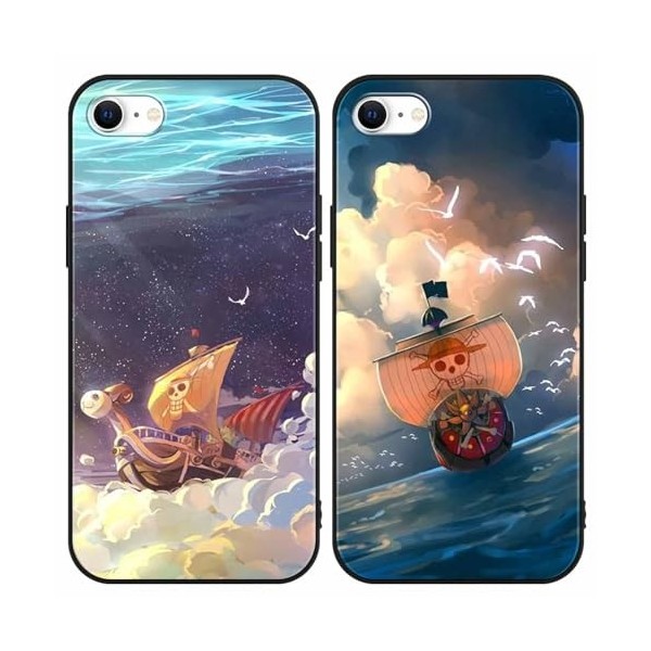 2 Pièces Coque pour iPhone 7/iPhone 8/iPhone SE 2022/2020 4.7 Pouce, Anime One Piece Thousand Sunny Manga Dessin Animé Motif 