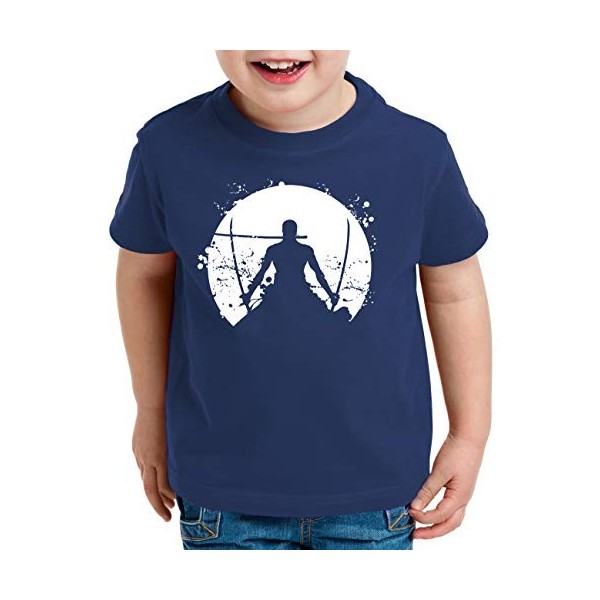 Zoro Moon One Manga T-Shirt Luffy pour Enfants Anime Piece, Kinder T-Shirt Größe:110-116 5-6 Ans , Kinder Farben:Noir