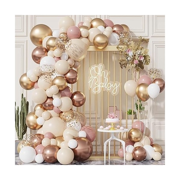 Kit Arche Ballon Or Rose, 101pcs Arche Ballon Anniversaire Rose Doré Blanc, Guirlande Ballon Rose Gold pour Fête Anniversaire