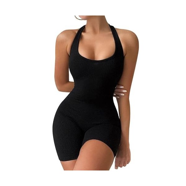 Combinaisons Courte sans Manches pour Femme Sexy Une Pièce Moulante Combishort Débardeur dÉté Barboteuses pour Entraînement 