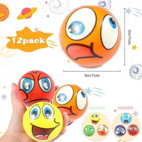 12 pièces Balle Anti-Stress,Emoji Boule Antistress,Boules à Presser pour se détendre,Les Exercices de la Main,se décompresser