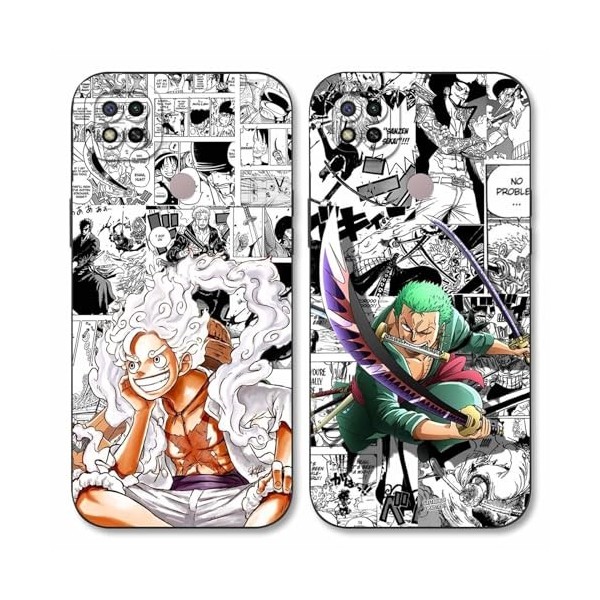 2 Pièces Coque pour Xiaomi Redmi 9C 4G /9C NFC/10A 6.53, Animé One Piece Luffy Gear 5 Nika Zoro Sun God avec Protection Cam