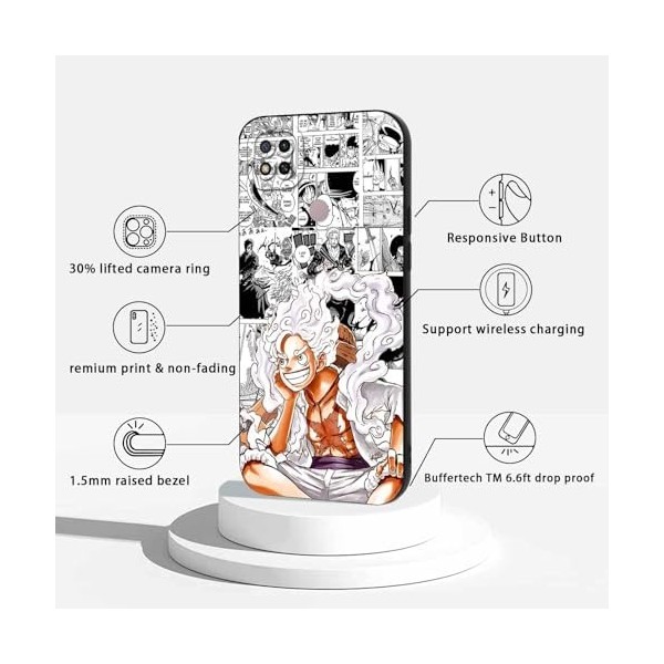 2 Pièces Coque pour Xiaomi Redmi 9C 4G /9C NFC/10A 6.53, Animé One Piece Luffy Gear 5 Nika Zoro Sun God avec Protection Cam