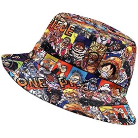 Bonamana One Piece Bucket Hut Beach Luffy Chapeau de Soleil en Coton Unisexe Casual Chapeau de pêche pour Hommes Femmes Adole