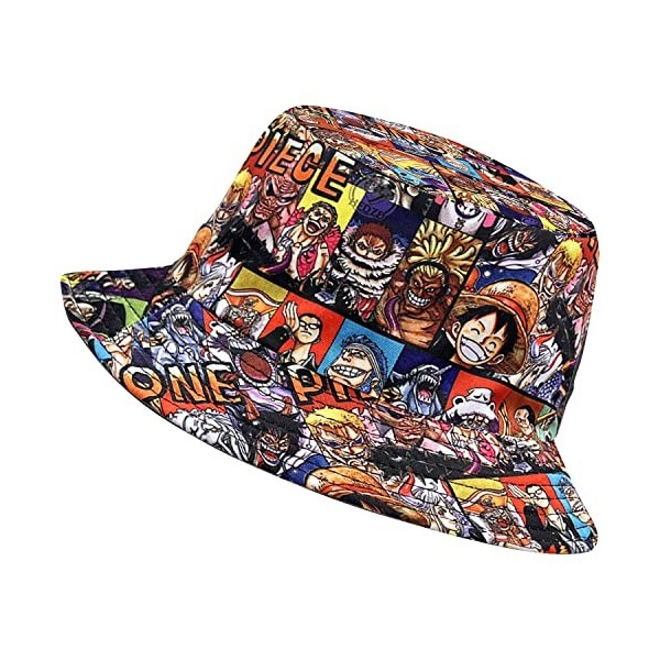 Bonamana One Piece Bucket Hut Beach Luffy Chapeau de Soleil en Coton Unisexe Casual Chapeau de pêche pour Hommes Femmes Adole