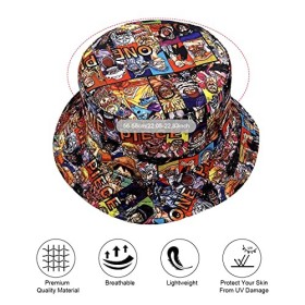Bonamana One Piece Bucket Hut Beach Luffy Chapeau de Soleil en Coton Unisexe Casual Chapeau de pêche pour Hommes Femmes Adole