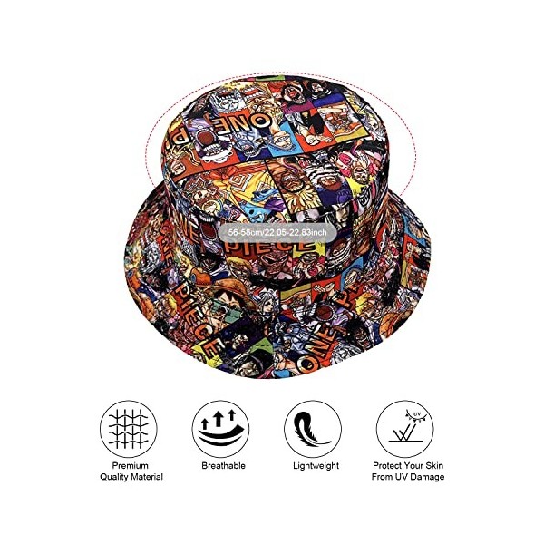 Bonamana One Piece Bucket Hut Beach Luffy Chapeau de Soleil en Coton Unisexe Casual Chapeau de pêche pour Hommes Femmes Adole