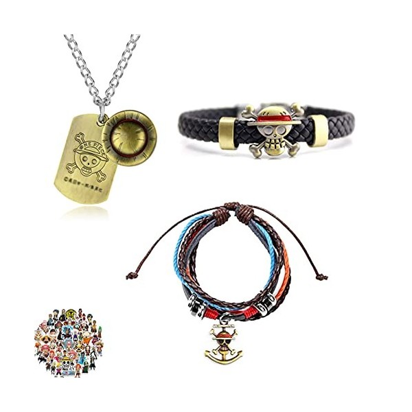 Zaky One P. Lot de 13 bracelets en cuir tressé avec pendentif en forme de squeleton et chapeau de paille pour homme