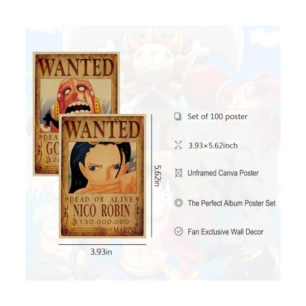 IOSCDH Cartes Postales 100 Cartes Postales One Piece One Piece Wanted Poster Anime Carte Postale Vintage Affiche Décoration A