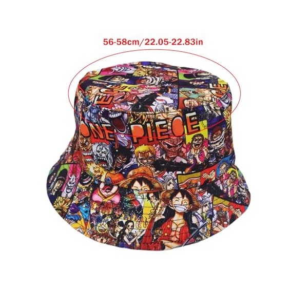 PQKL-party One Piece Chapeau de Pêcheur, Chapeau One Piece Anime Occasionnel de Soleil, Chapeau de Pêche, Réversible Été Chap