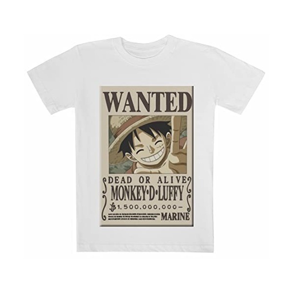 One Piece Luffy Wanted T-Shirt Blanc À Manches Courtes Kids Tee