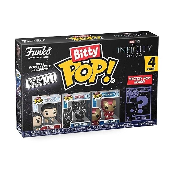 Funko Bitty Pop! Marvel - Thor - Loki, Black Panther, Iron Man VII et Une Mini-Figurine Mystère en Surprise - 2.2 Cm - Marv