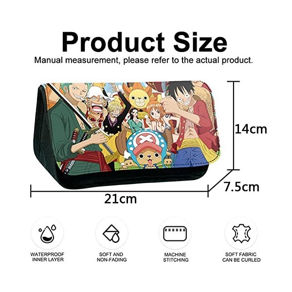 OBLRXM One Piece Trousse à Crayons, Couche Double Fermeture Éclair Trousse de Grande Capacité de Stylo de Bureau Crayon Étui 