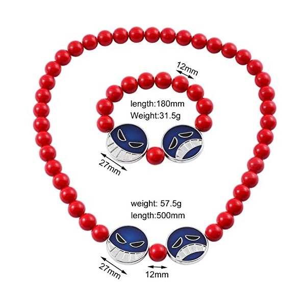 BSNRDX Animé Accessoires de Pendentif 2 PCS One Piece Barbe Blanche Firefist Ace Animation Collier Bracelet Ensemble danneau